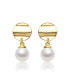 ფოტო #2 პროდუქტის Sterling Silver & 14K Gold-Plated White Freshwater Pearl Double Drop Earrings with Gold Medallion Coin