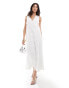 YAS plunge tie back 3D floral maxi dress in white - WHITE