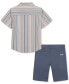 Фото #2 товара Baby Boys Cotton Striped Button-Up Shirt & Twill Shorts, 2 Piece Set