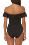 Фото #2 товара Bleu By Rod Beattie Off The Shoulder One-Piece Swimsuit, Size 4 - Black 150327