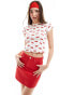 ASOS DESIGN pointelle cherry printed baby t-shirt in ecru XS - EU 32-34 - фото #1