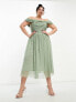 Little Mistress Plus Bridesmaids bardot mesh midi dress in sage green