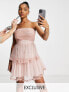 Фото #1 товара Collective the Label wrapped bodice tulle mini dress in glitter rose