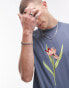 Topman premium oversized fit t-shirt with botanicals embroidery in blue