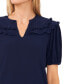 Фото #3 товара Women's Solid Ruffled Yoke Split Neck Knit Top