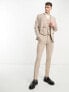 Фото #2 товара ASOS DESIGN wedding skinny suit trousers in linen mix in micro texture in brown