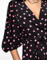 Фото #4 товара Glamorous baloon sleeve wrap midi dress in black pink spot