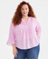 Plus Size Printed Pintuck Blouse, Created for Macy's Wine Block, 1X - фото #1