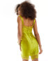 ASOS DESIGN satin corset detail mini dress with lace applique in chartreuse Зеленый, 36 - фото #4