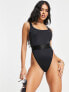 Фото #3 товара ASOS DESIGN high leg elastic thong swimsuit in black