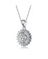 White Gold Plated Round Cubic Zirconia Flower Style Pendant Necklace