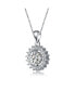 ფოტო #2 პროდუქტის White Gold Plated Round Cubic Zirconia Flower Style Pendant Necklace