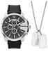 ფოტო #1 პროდუქტის Men's Mega Chief Chronograph Black Leather Watch And Necklace Set 51mm