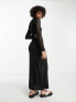 ASOS DESIGN Tall ribbed long sleeve midi dress with crochet insert in black