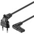 Wentronic Connection Cable Euro Plug Angled at Both Ends - 2 m - Black - 2 m - Power plug type C - C7 coupler - H03VVH2-F2 - 250 V