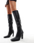 Public Desire Acquilla heeled knee boots with square toe in black PU