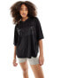 Bershka v-neck oversized football shirt in black