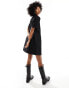 Monki short sleeve button through collar mini dress in black Черный, XS - EU 34-36 - фото #3