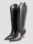 NA-KD knee high stilletto western boots in black