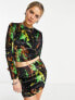 COLLUSION printed long sleeve velvet co-ord top in multi