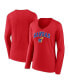 ფოტო #1 პროდუქტის Women's Red Kansas Jayhawks Evergreen Campus Long Sleeve V-Neck T-shirt