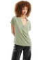 ASOS DESIGN V neck woven tee in light khaki 36 - фото #3