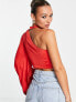 Фото #3 товара ASOS DESIGN one shoulder long sleeve top with corsage detail in red