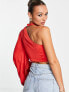 ASOS DESIGN one shoulder long sleeve top with corsage detail in red