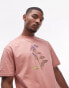 Topman oversized fit t-shirt with front and back pressed floral print in pink