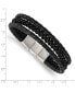 Фото #3 товара Stainless Steel Brushed Black IP-plated Black Leather Bracelet