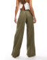 Фото #9 товара ASOS DESIGN high waisted plisse straight leg trousers in soft khaki