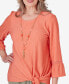 Women's Tuscan Sunset Solid Texture Side Tie Crew Neck Top