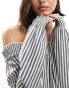 Threadbare Nicole bandeau off shoulder mini dress in white black stripe