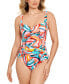 Swim Solutions Shirred Tummy-Control One-Piece Swimsuit Multicolor Size 8