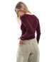 Bershka v-neck long sleeve top in burgundy