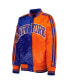 ფოტო #2 პროდუქტის Women's Blue, Orange New York Knicks Split Colorblock Satin Full-Snap Varsity Jacket