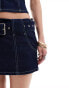 Pull&Bear buckle belt detail micro mini skirt co-ord in indigo blue BLAU, XS - EU 34 - фото #5