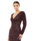 ფოტო #2 პროდუქტის Women's Sequined Wrap Over Puff Long Sleeve Gown