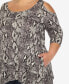 ფოტო #3 პროდუქტის Plus Size Snake Print Cold Shoulder Tunic Top