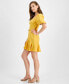 ფოტო #3 პროდუქტის Juniors' Cotton Balloon-Sleeve Belted Mini Dress