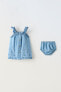 Flowing denim dress with embroidery