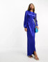 Flounce London satin wrap front maxi dress in cobalt