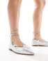 Фото #1 товара Azalea Wang Benicio embellished ankle strap ballet flats in silver metallic