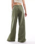 Monki linen tailored wide leg trousers in khaki