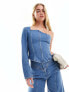 & Other Stories one shoulder asymmetric denim corset shirt in mid wash blue