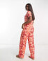 Фото #4 товара Wellness Project x Chelsea Peers palm print wide leg pyjama set in burnt orange