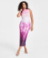 ფოტო #1 პროდუქტის Women's Ombré Foil Mesh Mock Neck Midi Dress, Created for Macy's