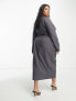 Фото #3 товара ASOS DESIGN Curve v neck midi dress with twist wrap detail in charcoal