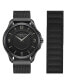 Men's Quartz Classic Black Stainless Steel and Silicone Watch 42mm Gift Set, 2 Pieces