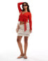 Фото #1 товара Pieces ribbed wrap long sleeved top in red